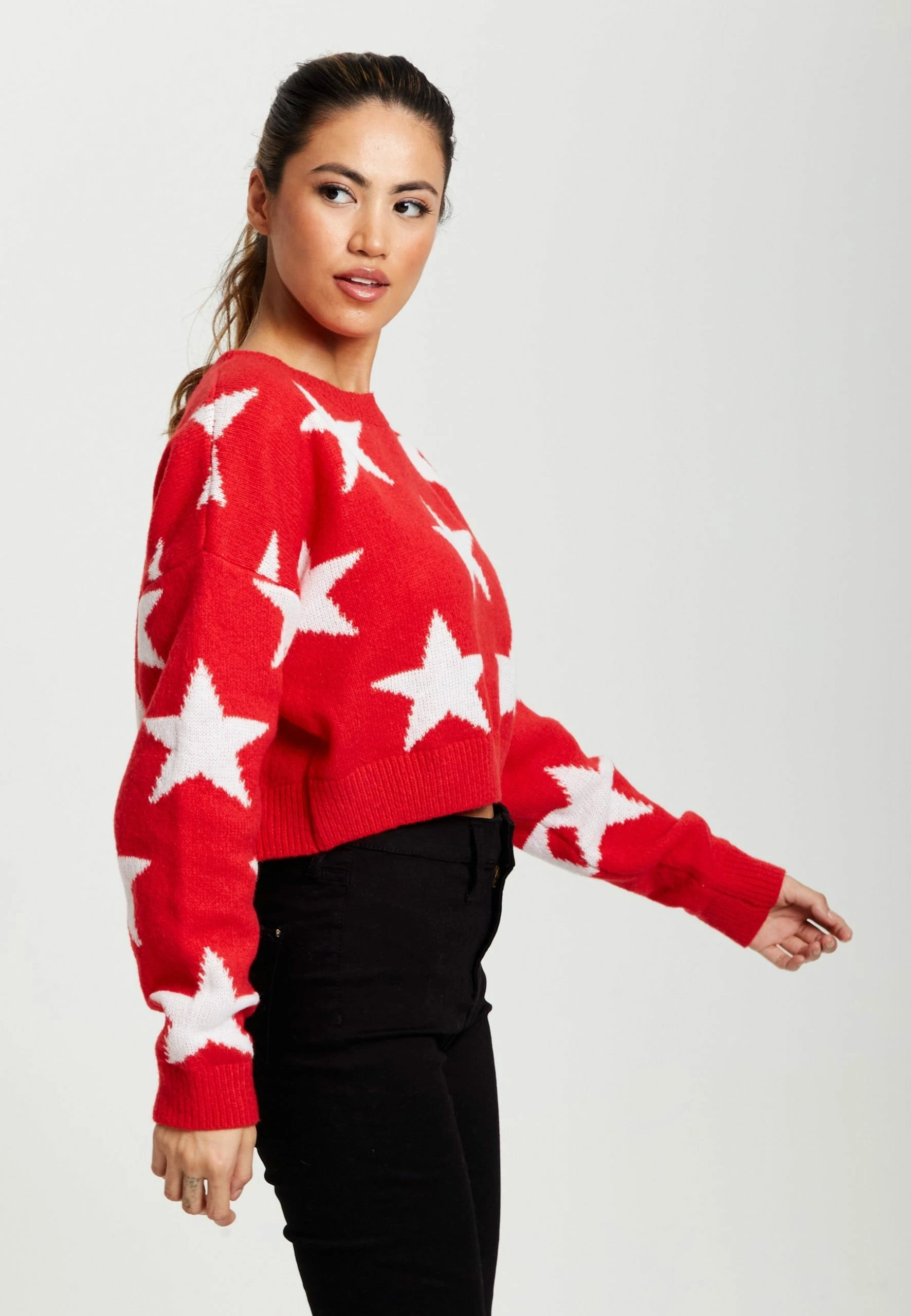 Liquorish Star Pattern Jumper in Red 7 Liquorish Star Pattern Jumper in Red - Image 5