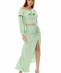 Liquorish Gathered Detail Maxi Skirt with Slit in Mint Green -Liquorish Sales Store 3b26a76521de47389e20fe17c0e083f7 scaled