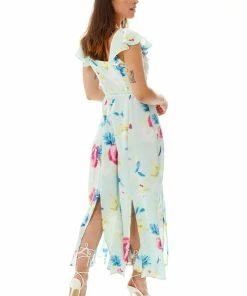 Liquorish Maxi Floral Print Wrap Dress in Mint Green -Liquorish Sales Store 3c81badc2e52480db7a953233a5c604b scaled