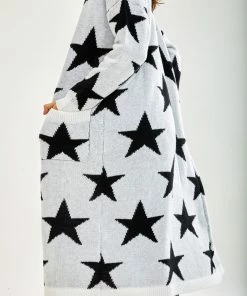 Liquorish Star Pattern Long Cardigan in White - Black/White -Liquorish Sales Store 3d305cd1afe2401a8576c1669aae7936