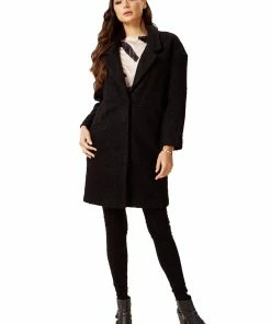 Liquorish Bouclè Coat in Black