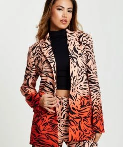 Liquorish Zebra Print Suit Blazer in Orange and Nude