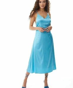 Liquorish Blue Satin Midi Dress