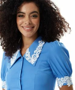 Liquorish Fitted Mini Dress with Lace Details on Collar and Sleeves in Blue -Liquorish Sales Store 4452ac9abfcd4b67bd6ed9843889f275 scaled