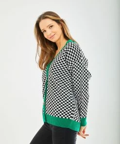 Liquorish Chequered Cardigan in Black and White and Green - Multicolour -Liquorish Sales Store 44b937e434c24ada94d970f3a692d20a