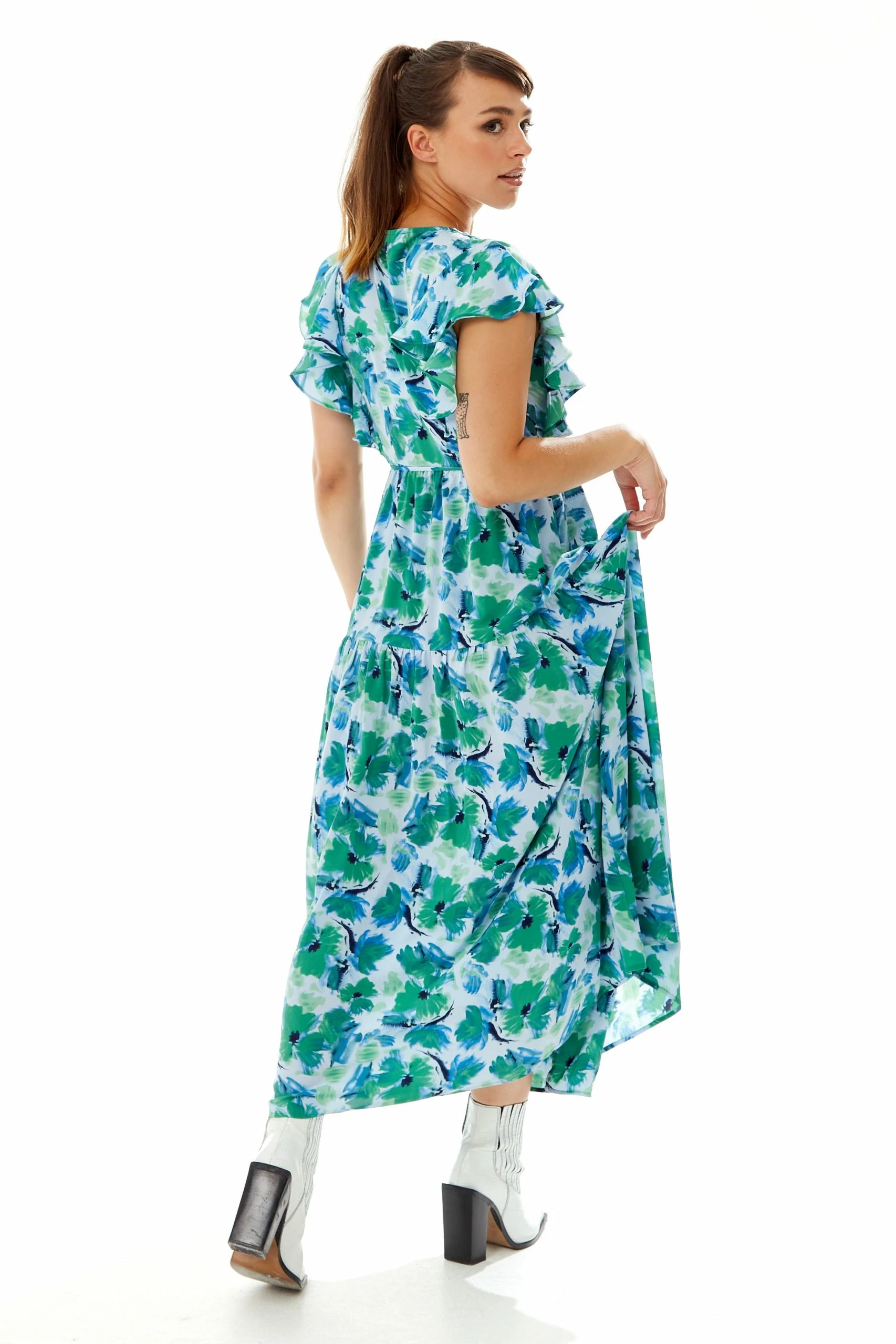 Liquorish Floral Maxi Wrap Dress in Green and Blue 6 Liquorish Floral Maxi Wrap Dress in Green and Blue - Image 4