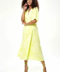 Liquorish Midi Wrap Dress in Yellow