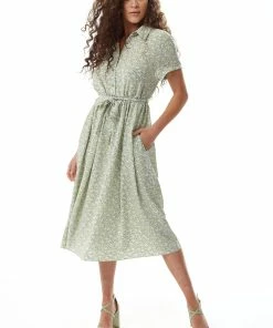 Liquorish Sage and Purple Floral Midi Dress - Green