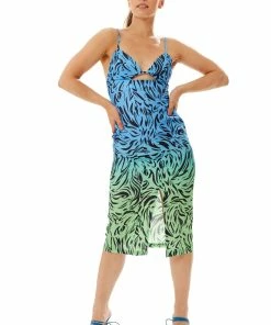 Liquorish Zebra Print Ombre Midi Dress in Blue and Green