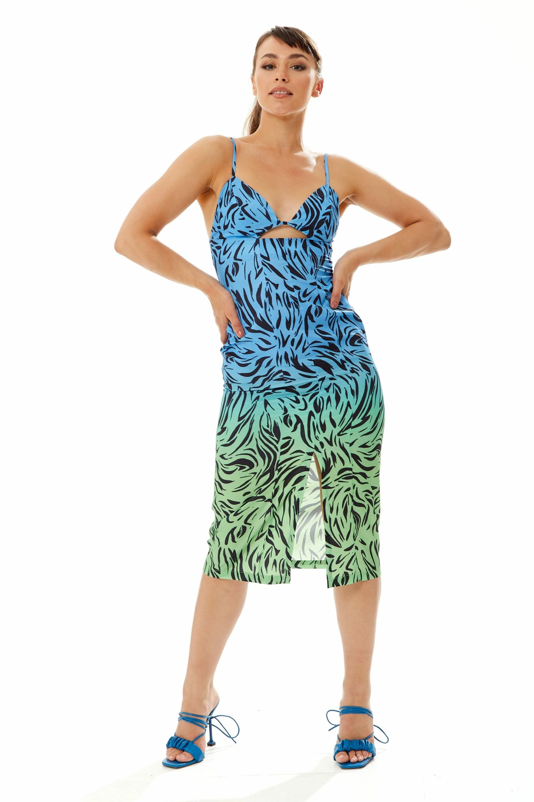 Liquorish Zebra Print Ombre Midi Dress in Blue and Green 3 Liquorish Zebra Print Ombre Midi Dress in Blue and Green