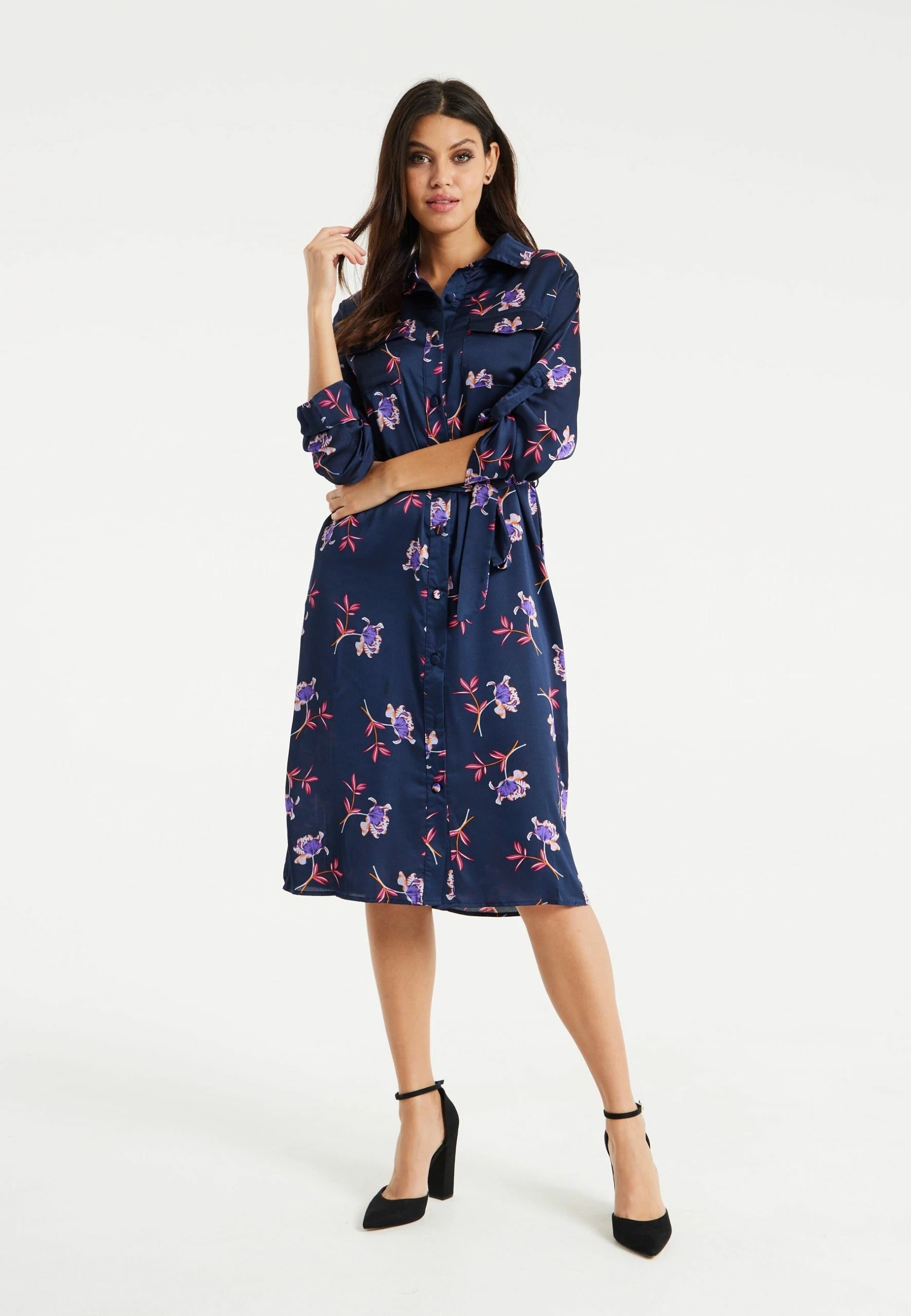 Liquorish Floral Print Shirt Dress in Navy 5 Liquorish Floral Print Shirt Dress in Navy - Image 3