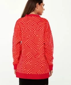 Liquorish Chequered Pattern Cardigan in Red & Orange -Liquorish Sales Store 4ecac877eeed4a939f62c32eab461462