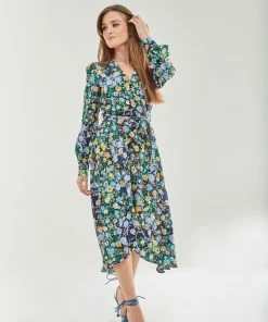 Liquorish Floral Print Midi Wrap Dress in Multicolour