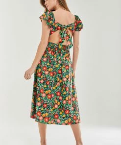 Liquorish Floral Print Cut Out Back Midi Dress - Multicolour -Liquorish Sales Store 500200d16db5409394ec123782fd80b0
