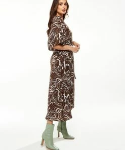 Liquorish Scribble Print Midi Wrap Dress with Kimono Sleeves in Brown -Liquorish Sales Store 508bf7f5ab7d4a519c7c51b567e277e6