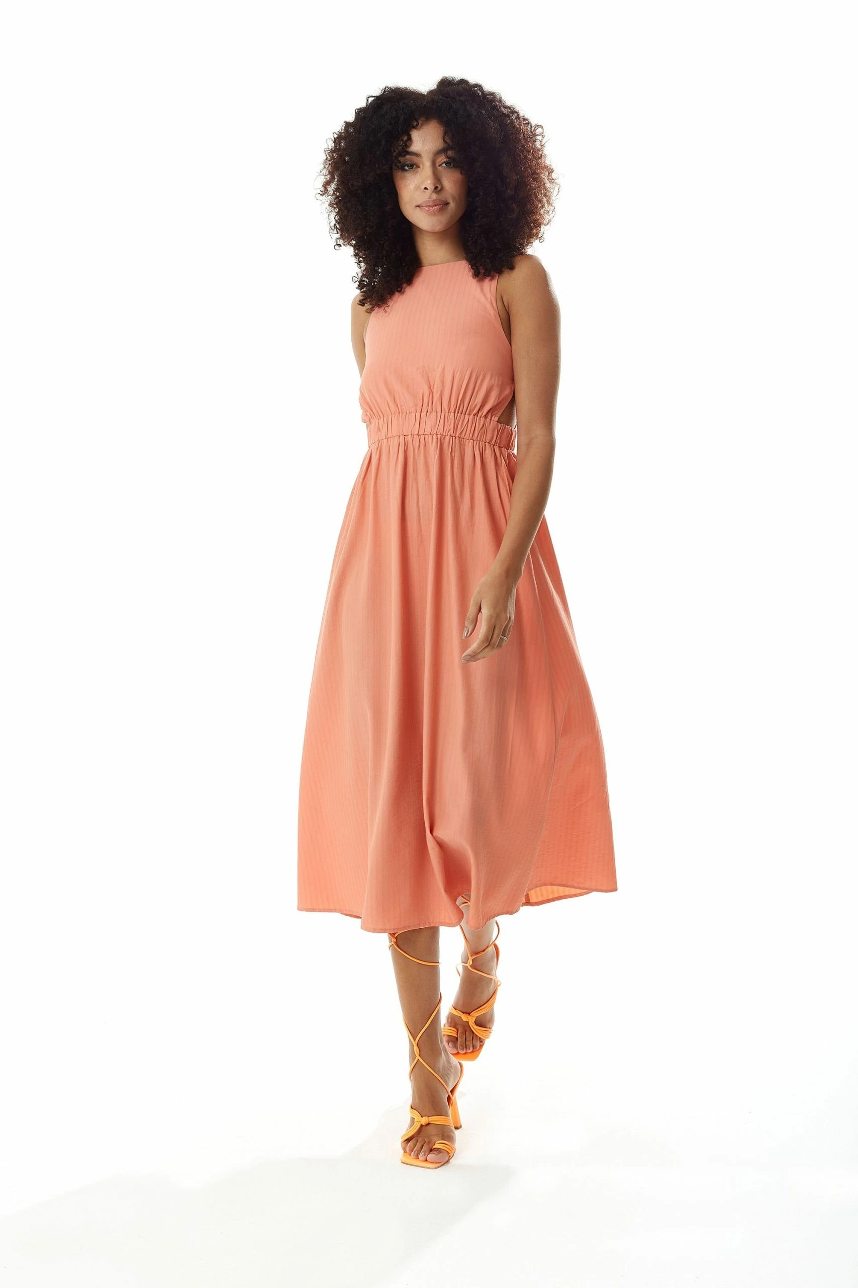 Liquorish Orange Midi Dress with Open Back and Elasticated Waist 4 Liquorish Orange Midi Dress with Open Back and Elasticated Waist - Image 2