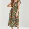 Liquorish Floral Print Cut Out Back Midi Dress - Multicolour