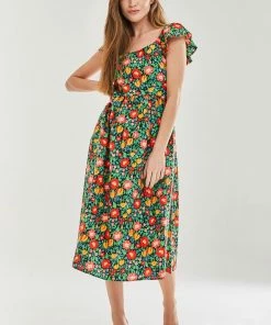 Liquorish Floral Print Cut Out Back Midi Dress - Multicolour