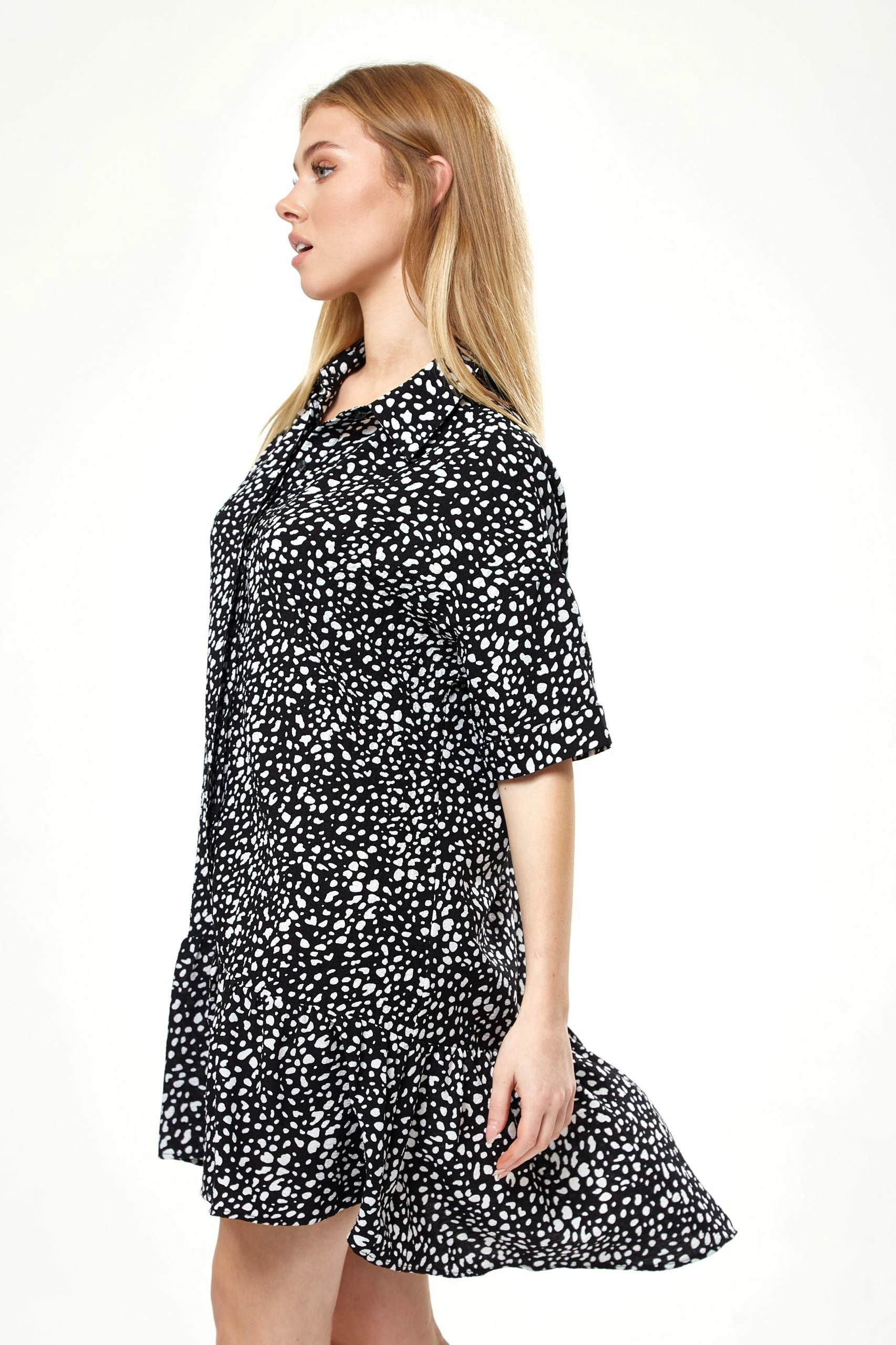 Liquorish Black and White Animal Print Mini Shirt Dress - Black/White 5 Liquorish Black and White Animal Print Mini Shirt Dress - Black/White - Image 3