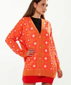 Liquorish Floral Cardigan in Orange