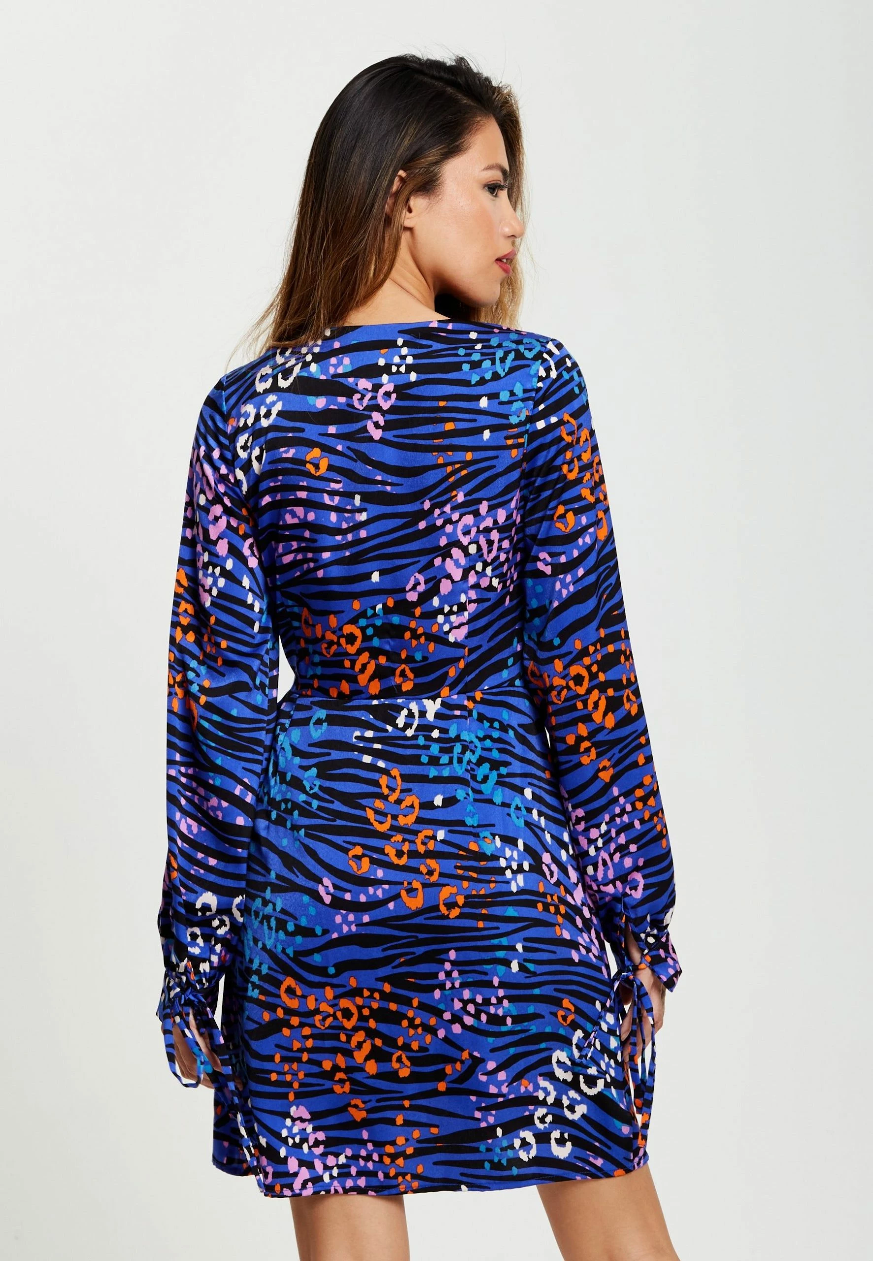 Liquorish Vivid Zebra Print Mini Wrap Dress in Blue - Multicolour 7 Liquorish Vivid Zebra Print Mini Wrap Dress in Blue - Multicolour - Image 5