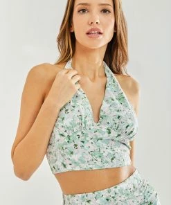 Liquorish Green Floral Halterneck Crop Top