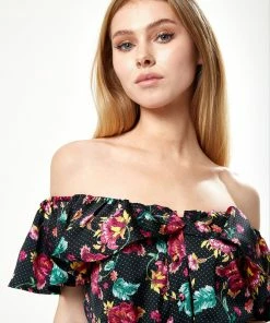 Liquorish Belted Midi Dress with Off Shoulder Sleeves in Black Based Floral Print - Multicolour -Liquorish Sales Store 57c98e7b9bf54e2caa2f6790f8fd0cab scaled