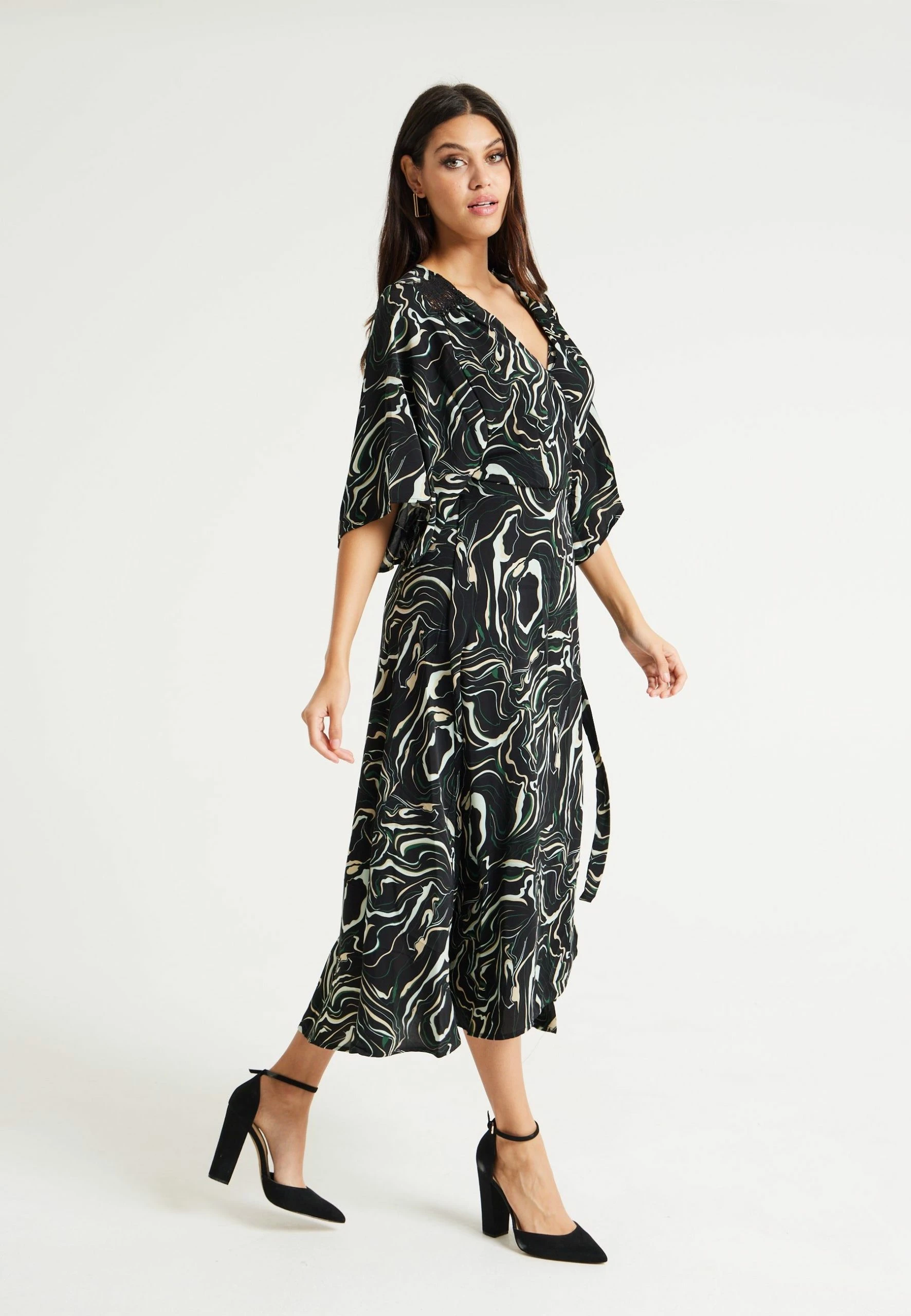 Liquorish Scribble Print Maxi Wrap Dress with Kimono Sleeves in Black 5 Liquorish Scribble Print Maxi Wrap Dress with Kimono Sleeves in Black - Image 3