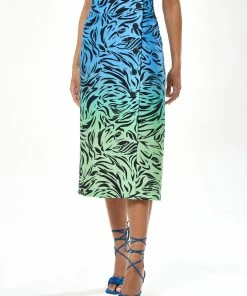 Liquorish Zebra Print Ombre Skirt in Blue and Green