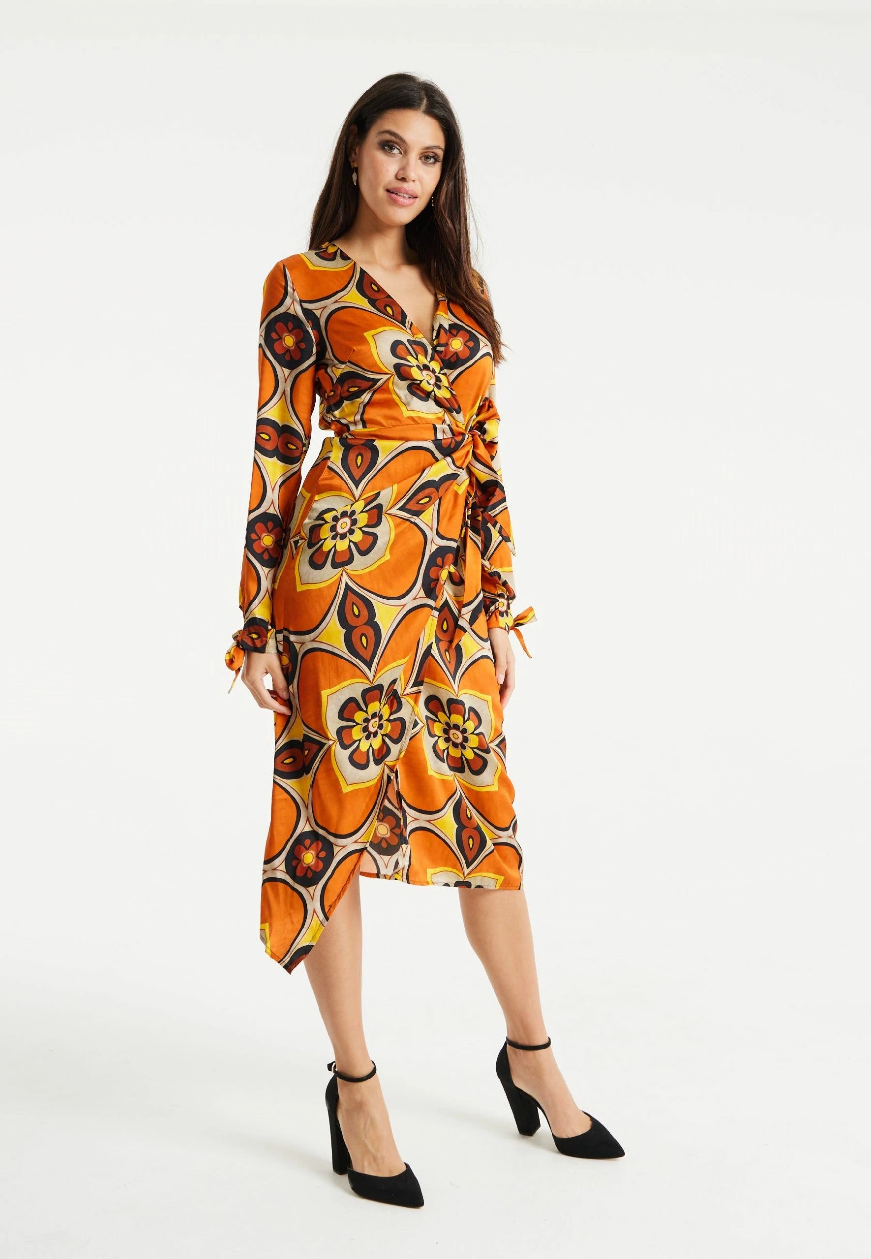 Liquorish Floral Midi Wrap Dress in Orange and Yellow 7 Liquorish Floral Midi Wrap Dress in Orange and Yellow - Image 5
