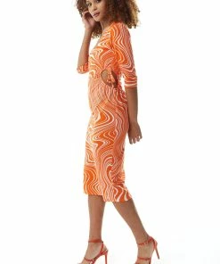 Liquorish Marble Print Jersey Midi Dress with Cut Out Details - Orange -Liquorish Sales Store 5fb2917f567147db9c07a7b6892ec20f scaled