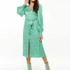 Liquorish 70s Style Jacquard Dress in Mint with Slit