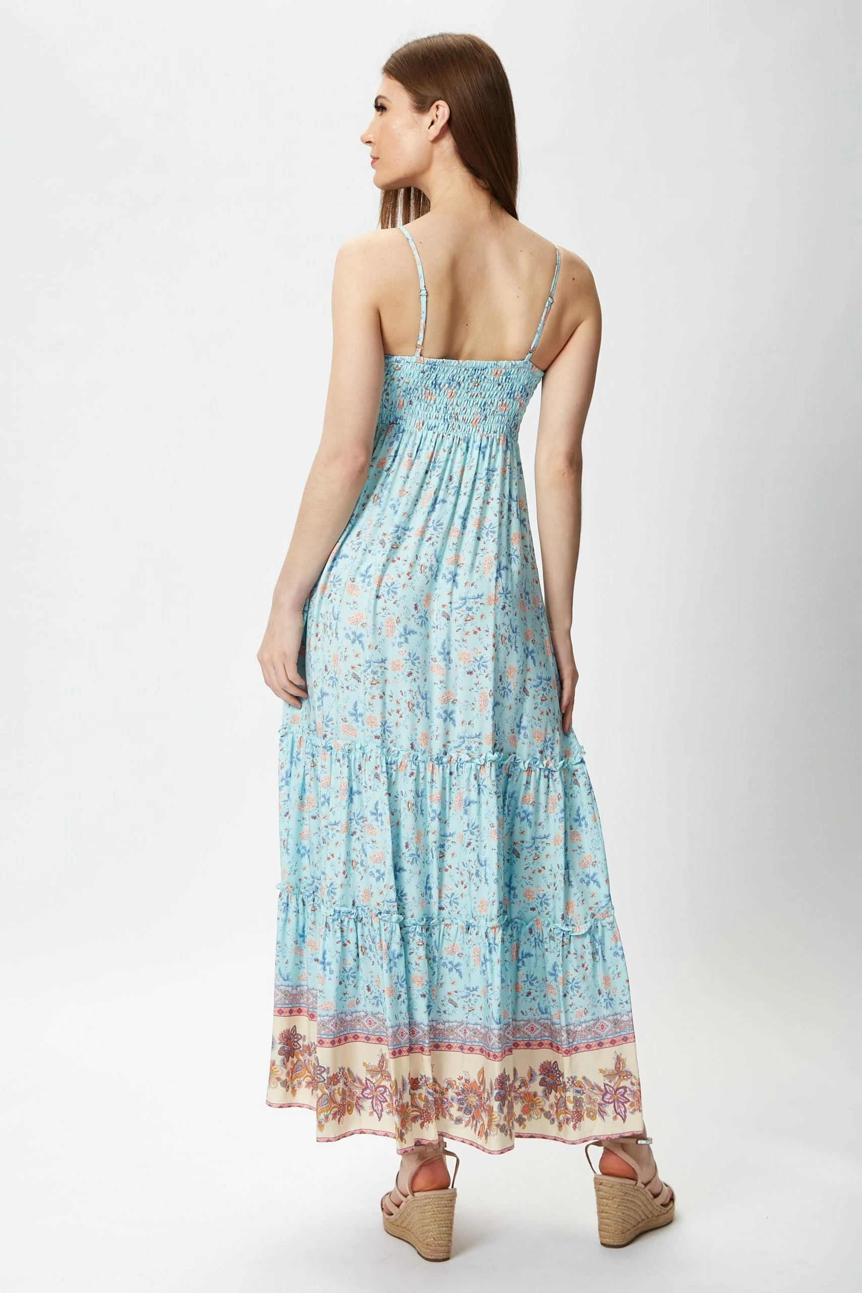 Liquorish Light Blue Floral Cami Maxi Dress with Contrast Hem - Multicolour 6 Liquorish Light Blue Floral Cami Maxi Dress with Contrast Hem - Multicolour - Image 4