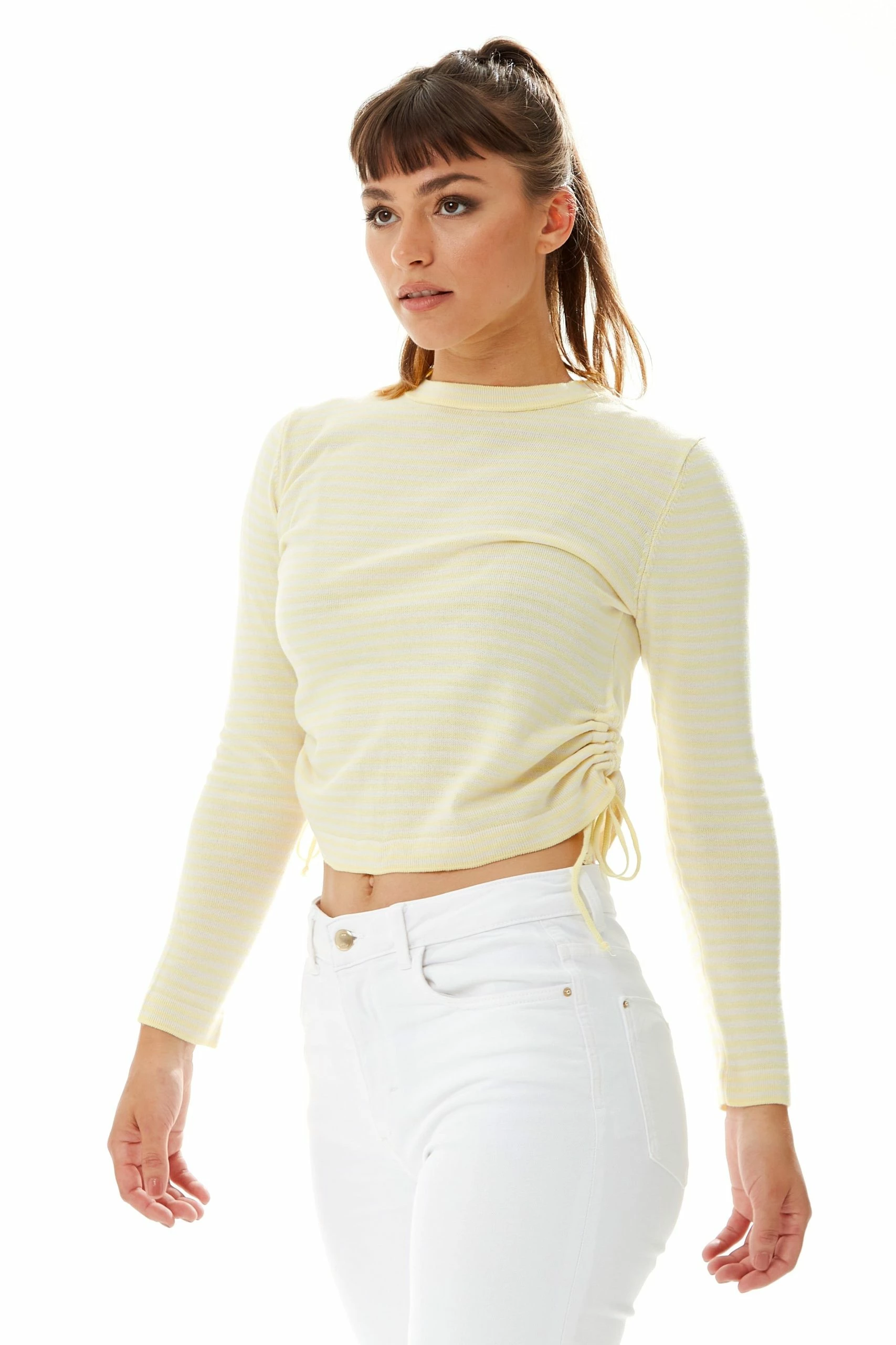 Liquorish Top in Yellow and White Stripes with Long Sleeves 4 Liquorish Top in Yellow and White Stripes with Long Sleeves - Image 2