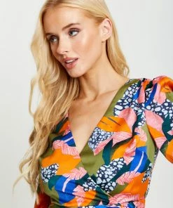 Liquorish Abstract Leaf Print Midi Ruched Dress in Olive - Multicolour -Liquorish Sales Store 65383441c90e4a3dac4f3cb575753d32 scaled