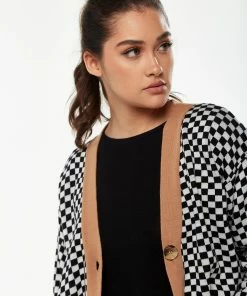 Liquorish Chequered Cardigan in Black, White & Camel - Multicolour -Liquorish Sales Store 66fc6cd705dd4d32827ffa7182286227 scaled