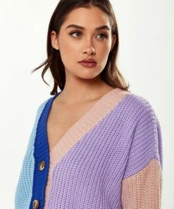 Liquorish Ribbed Contrast Cardigan in Cool Tones - Multicolour -Liquorish Sales Store 69b6678bb11944d4a6df353d851c8f6f