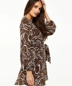 Liquorish Scribble Print Mini Wrap Dress with Long sleeves in Brown 9 Liquorish Scribble Print Mini Wrap Dress with Long sleeves in Brown -Liquorish Sales Store 69cf58d629274ee881a67b3927210f0b
