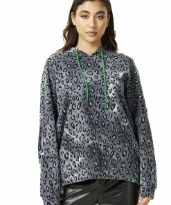 Liquorish Green Animal Print Hoodie Sweatshirt in Grey - Multicolour