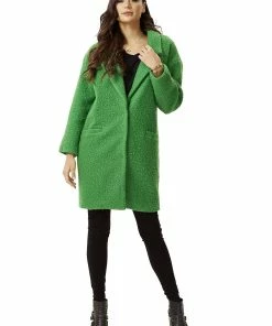 Liquorish Bouclè Coat in Green