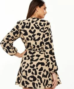 Liquorish Animal Print Mini Wrap Dress with Long sleeves in Cream -Liquorish Sales Store 6a4f7079acf342ccbe8838108bc23e69