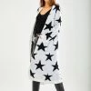 Liquorish Star Pattern Long Cardigan in White - Black/White