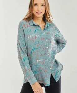 Liquorish Shirt with Multicolour Signature Pattern in Mint