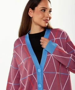 Liquorish Oversized Geometric Pattern Cardigan in Mulberry & Blue - Multicolour -Liquorish Sales Store 71fc111fb2b841ce83d6f6a0f97a664f