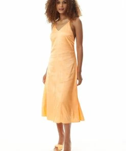 Liquorish Orange Satin Midi Dress