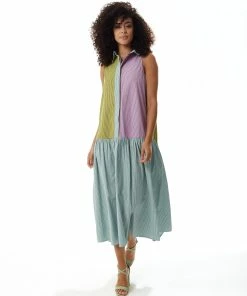 Liquorish Button up Front Midi Dress in Contrast Colours - Multicolour