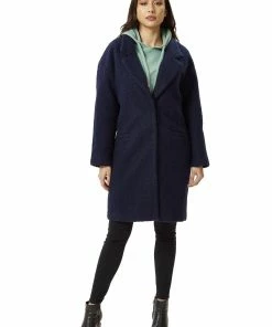 Liquorish Bouclè Coat in Navy