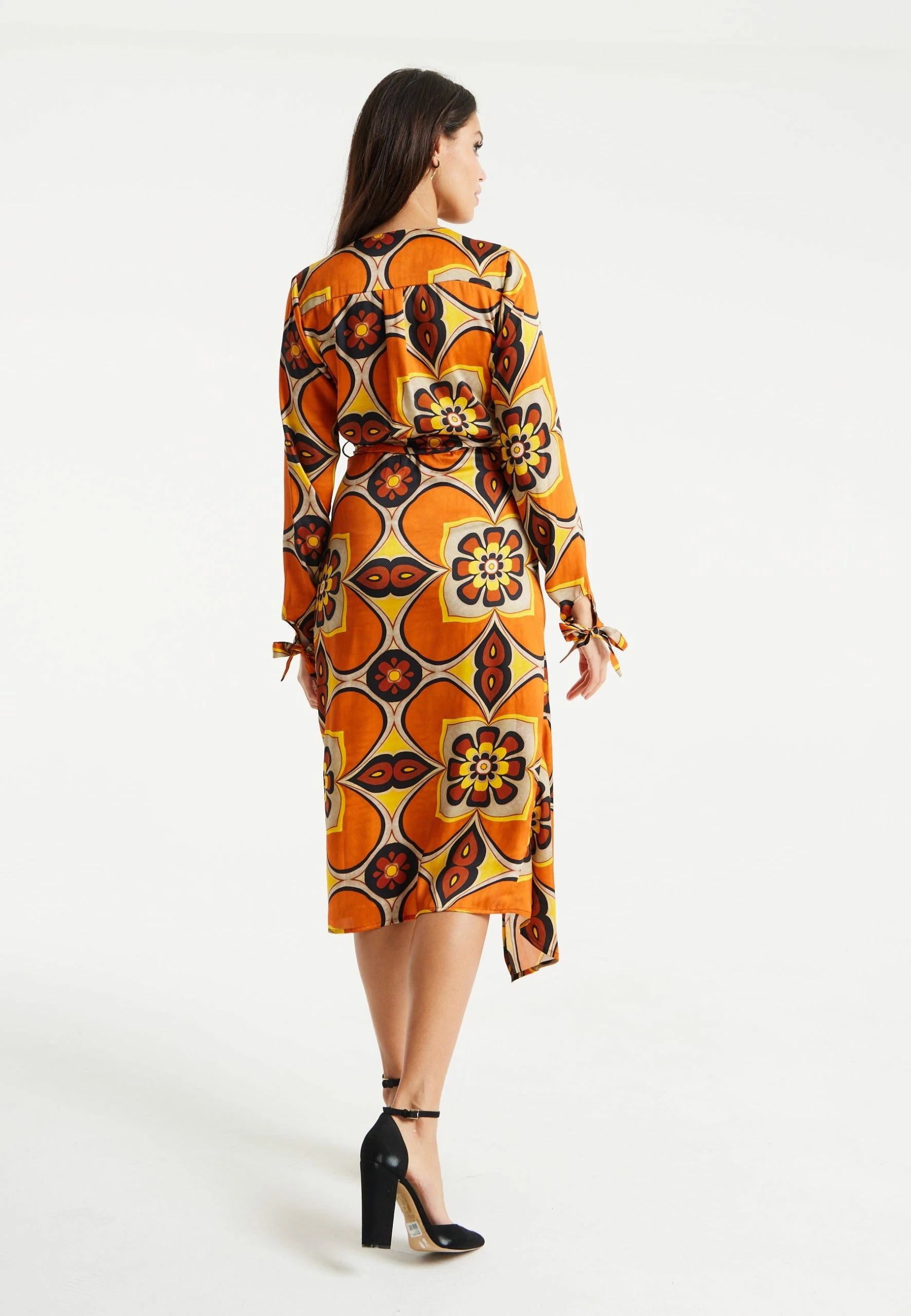 Liquorish Floral Midi Wrap Dress in Orange and Yellow 8 Liquorish Floral Midi Wrap Dress in Orange and Yellow - Image 6