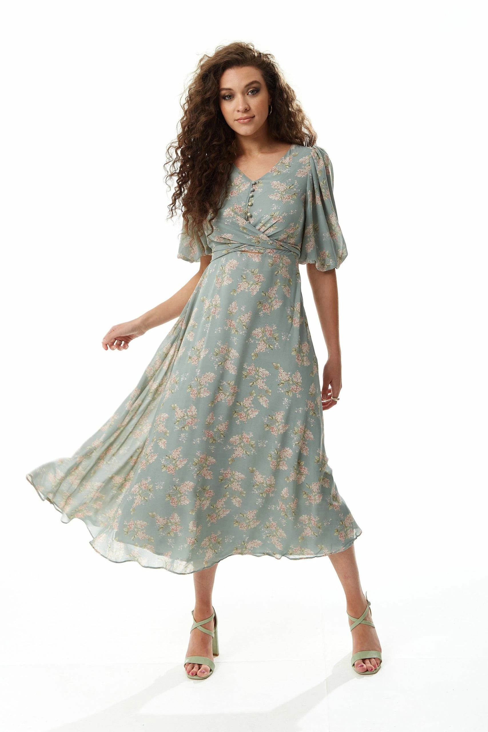 Liquorish Floral Midi Dress with Tie Waist in Mint Green 3 Liquorish Floral Midi Dress with Tie Waist in Mint Green