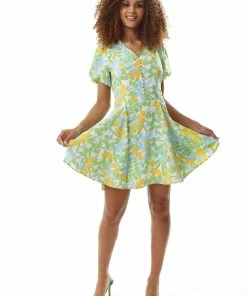 Liquorish Yellow Floral Button up Summer Dress